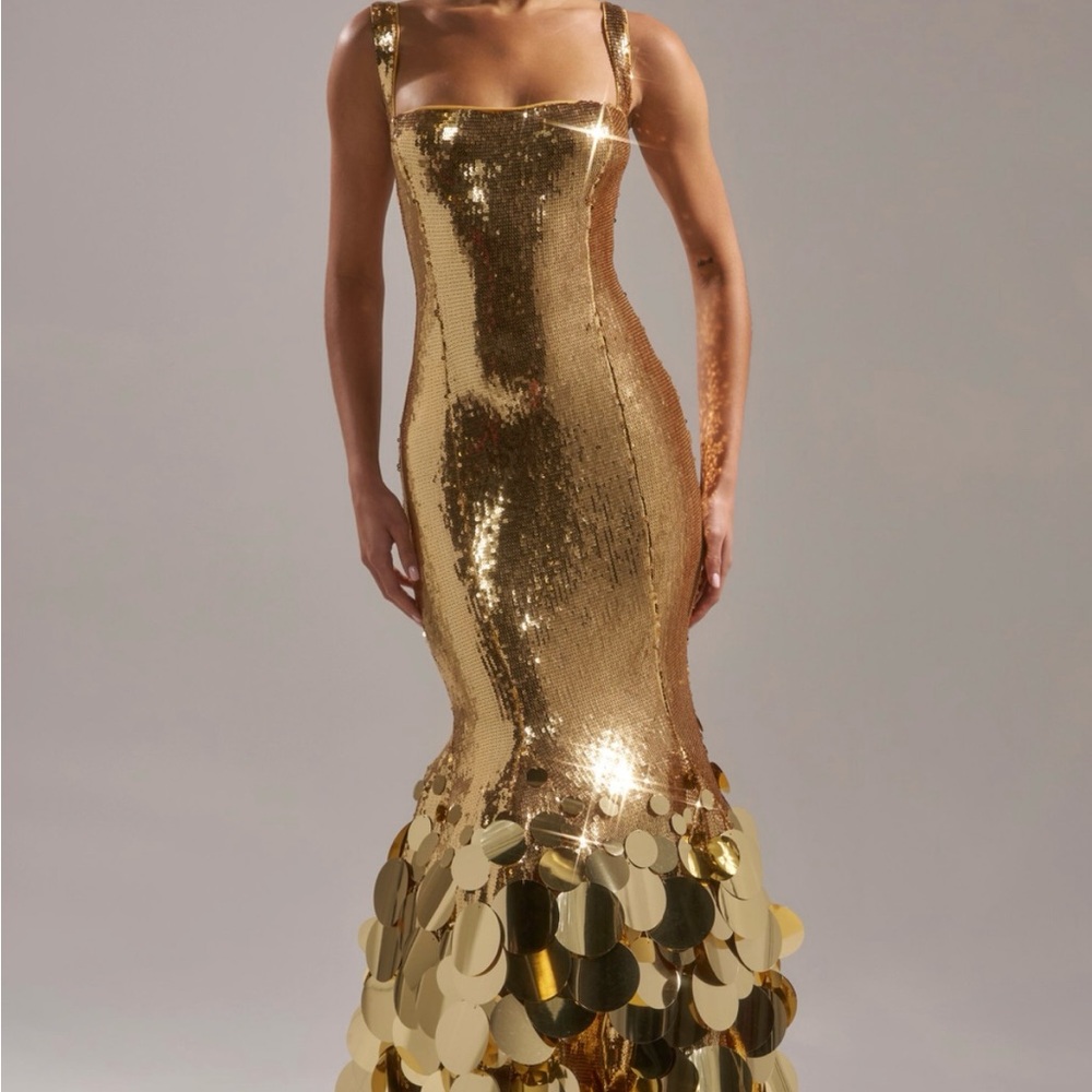AKIRA Gold Sequin Evening Gown